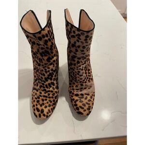 J. Crew Calf Hair‎ Leopard Print Block Heel Ankle Boots Women Size 7